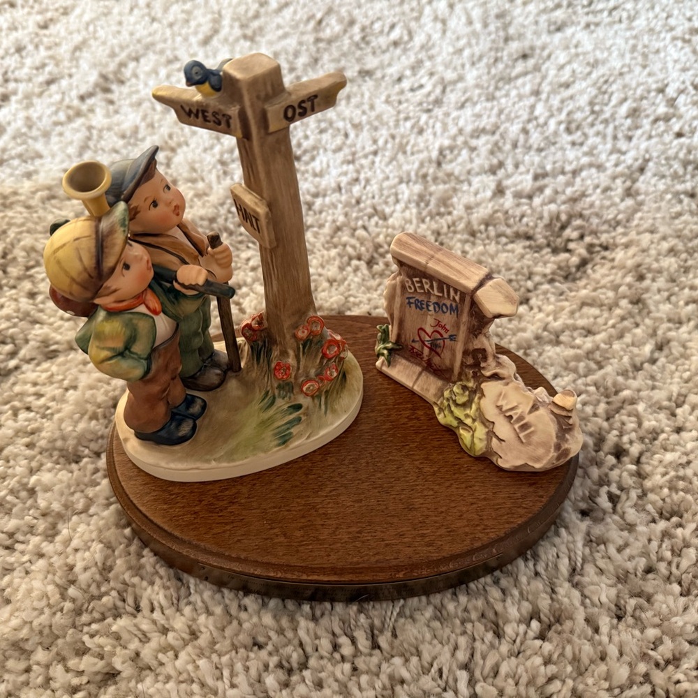 Vintage Figurine with Signpost and Berlin Plaque